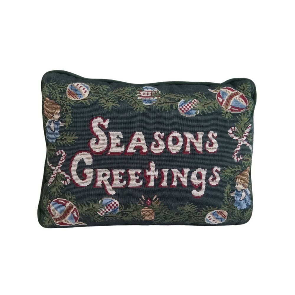 Vintage Dark Green Retangular Seasons Greeting Decorative Christmas Throw Pillow